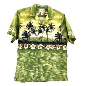 🏝️ 🏖️ Bishop St. Men's Hawaiian Shirt Floral Palm Tree Surf Size XL Green Luau